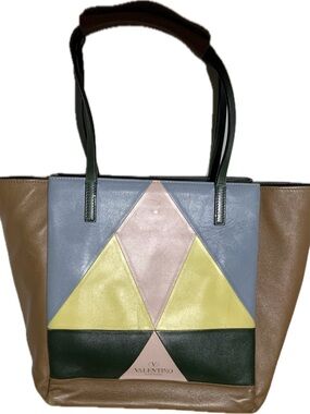 Valentino Garavani Patchwork Color Leather Shoulder Handbag